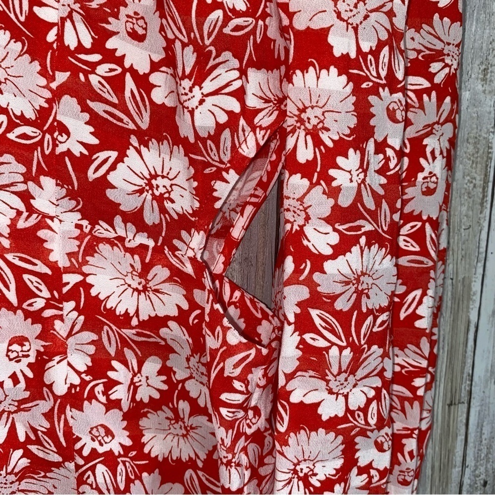 NWT Topshop Red Daisy Side Cutout Tea Length Dress - Picture 3 of 10